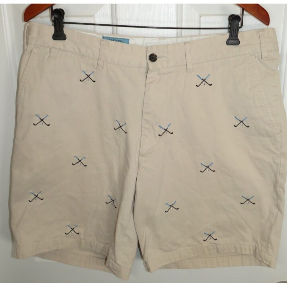 Castaway Nantucket Shorts Mens 36 Khaki Embroidered Golf Chino Preppy 8"